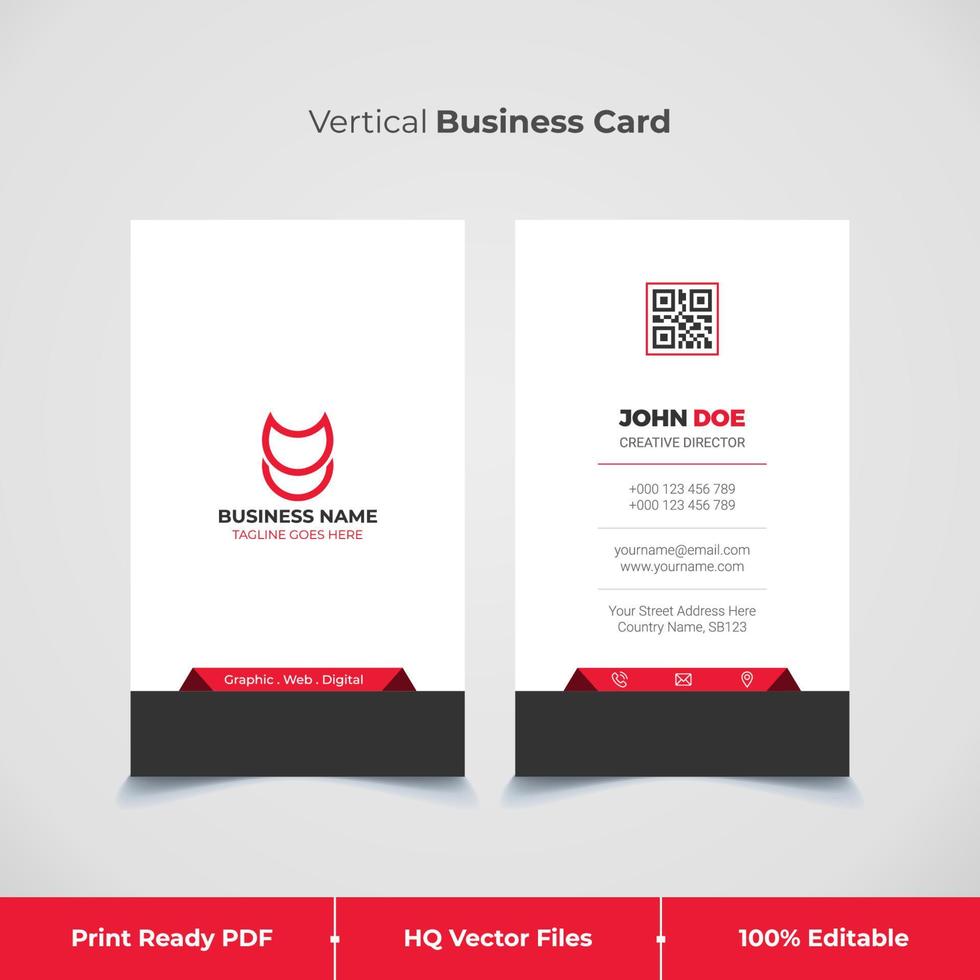 Red Color Minimalist and Modern and Abstract Vertical Business Card and visiting card template vector