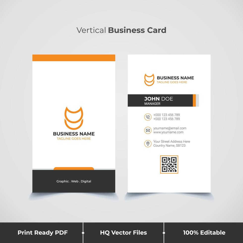 Minimalist and Modern Vertical Business Card and visiting card template with Orange Colors vector