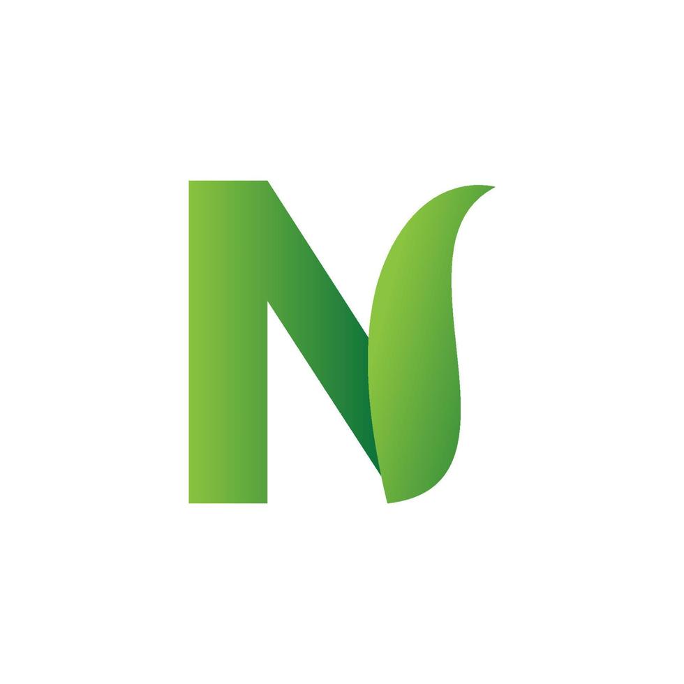 Letra n alfabeto iconos verdes naturales logo de hoja vector