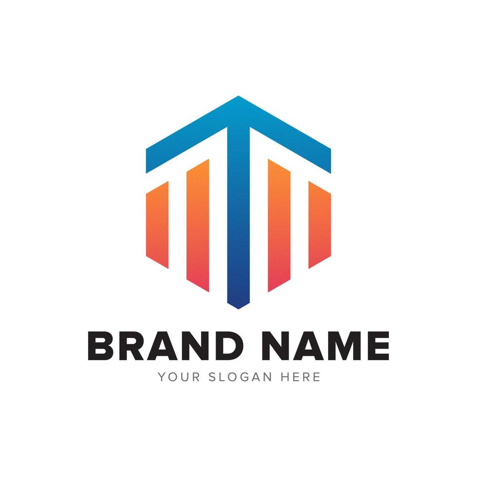 Letter T Consulting Abstract Orange And Blue Box Cube Block Logo Design Graphic Elements Template vector