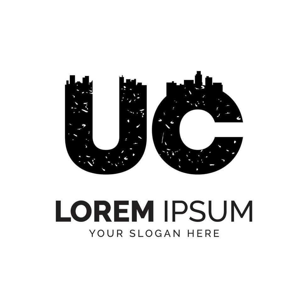 Letter UC Building Industry Road Overlay Black Colour Vector Logo Design Graphic Elements Template