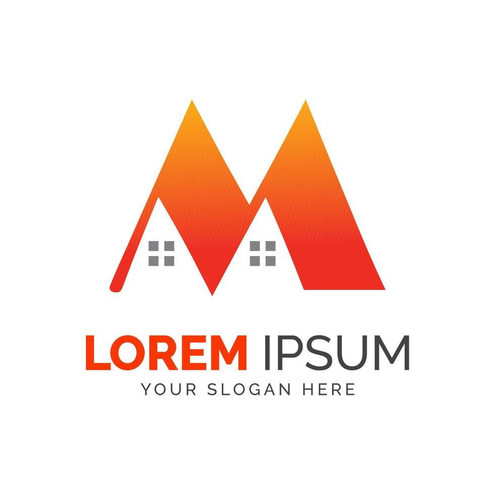 Letter M Double Home Window Orange Colour Vector Logo Design Graphic Elements Template
