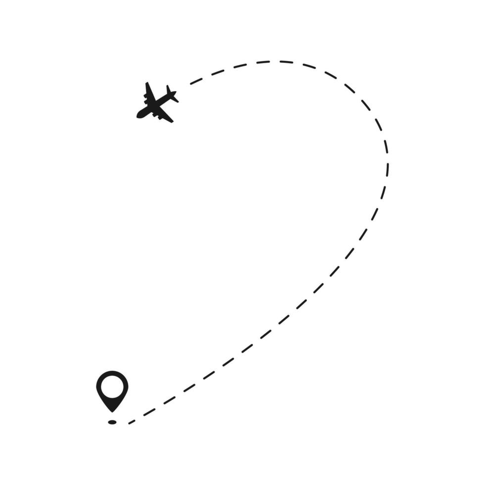 Plane track to point with dashed line way or air lines, airplane icon vector color editable