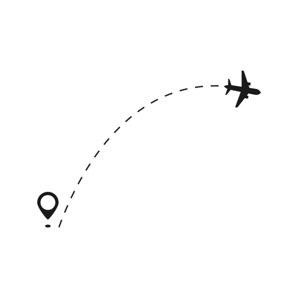 Plane track to point with dashed line way or air lines, airplane icon vector color editable