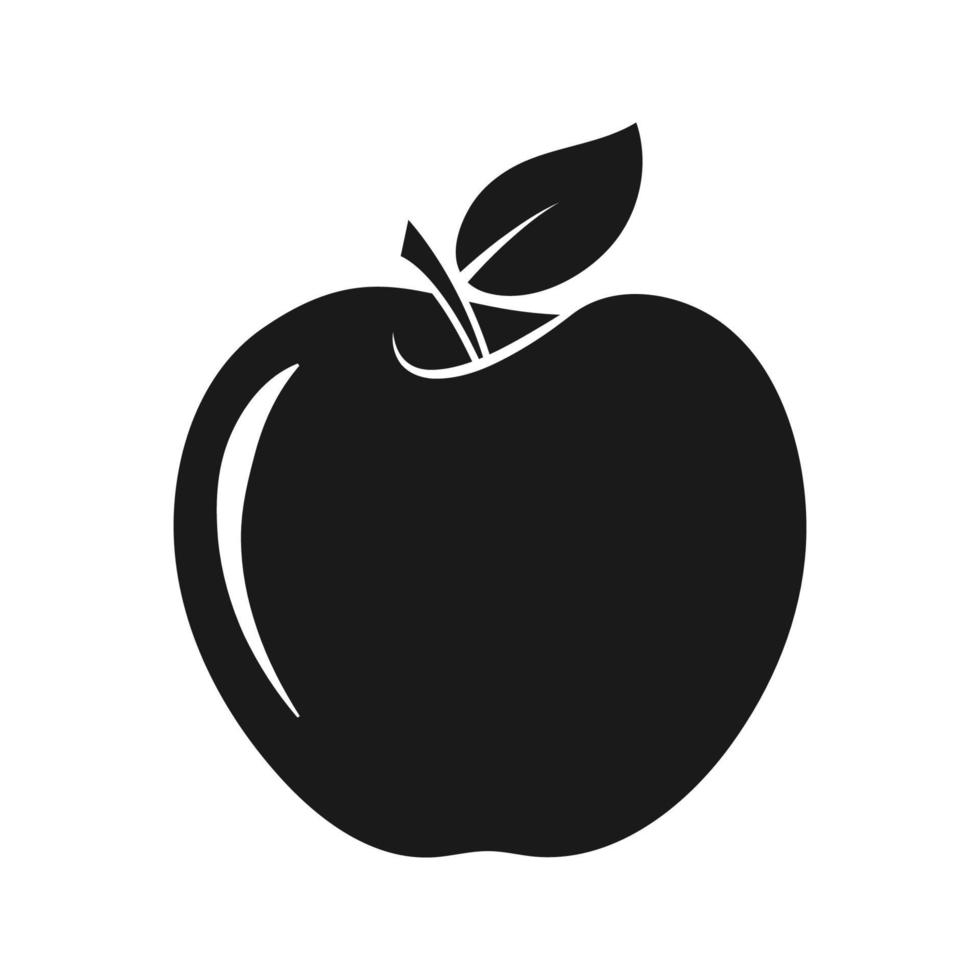 Apple icon, black silhouette of fresh natural fruit. Vector illustration. Color editable