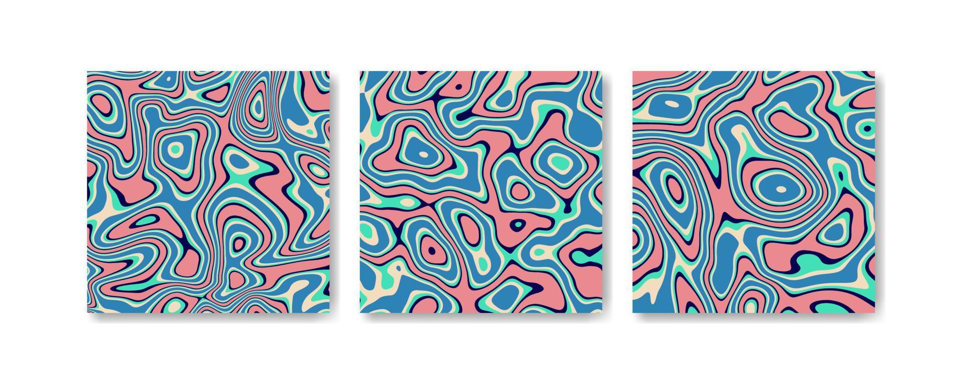 Hand drawn flat psychedelic groovy background set vector