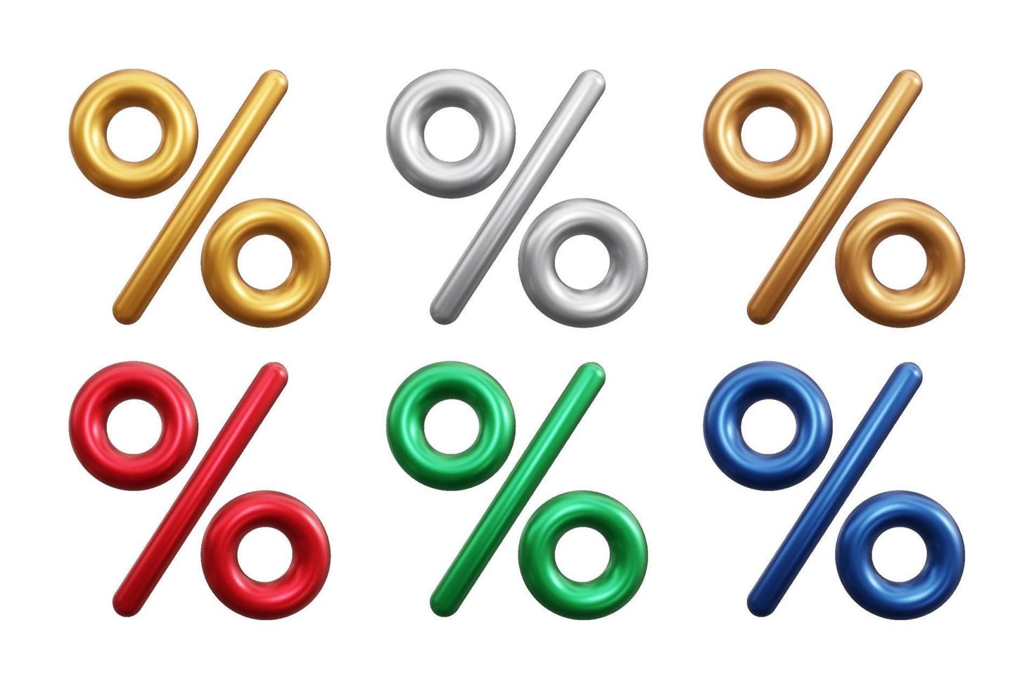 Realistic 3d percentage symbols collection vector illustration