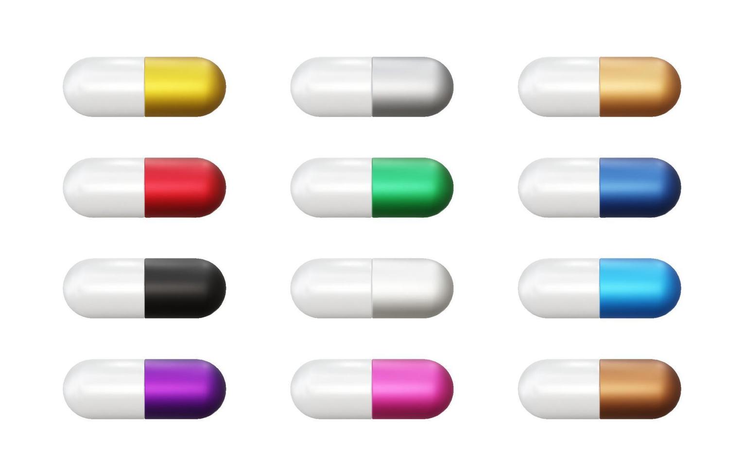 Realistic 3d pills collection vector illustration