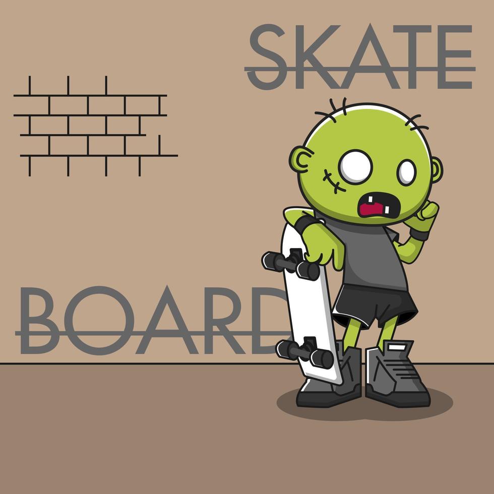 Ilustración de vector de patineta zombie