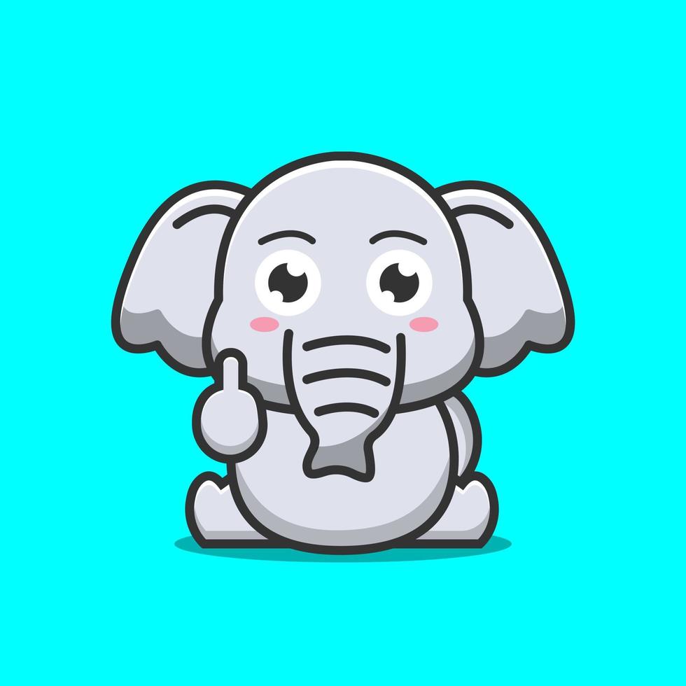 lindo elefante mostrando emoticon de expresión de dedo medio vector