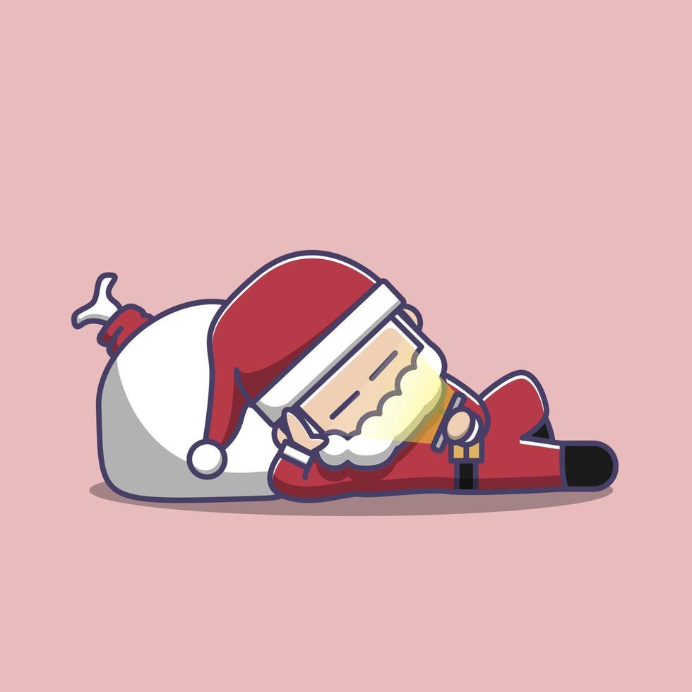 santa claus perezoso, santa claus está durmiendo jugando celular vector