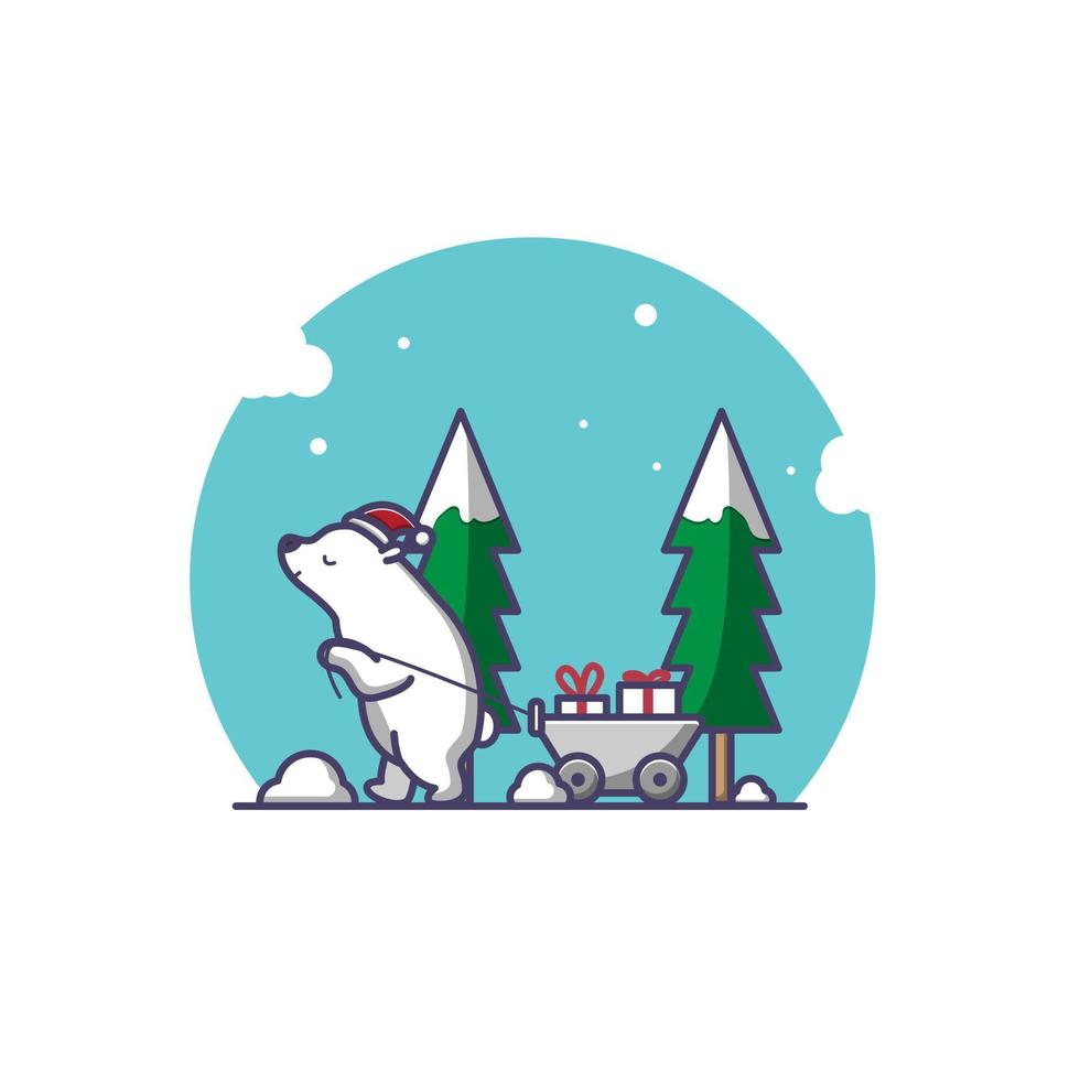 osos polares traen regalos de navidad vector