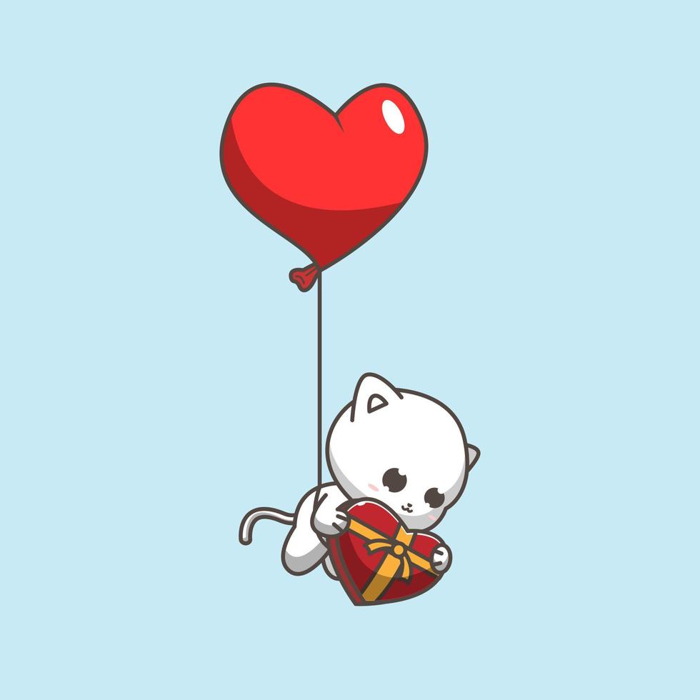 gato blanco volador trae regalo de amor vector