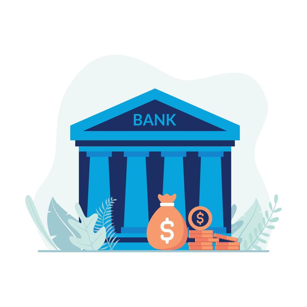 Finance and banking illustration. bank, money, money sack icon vector. Flat design suitable for many purposes. vector