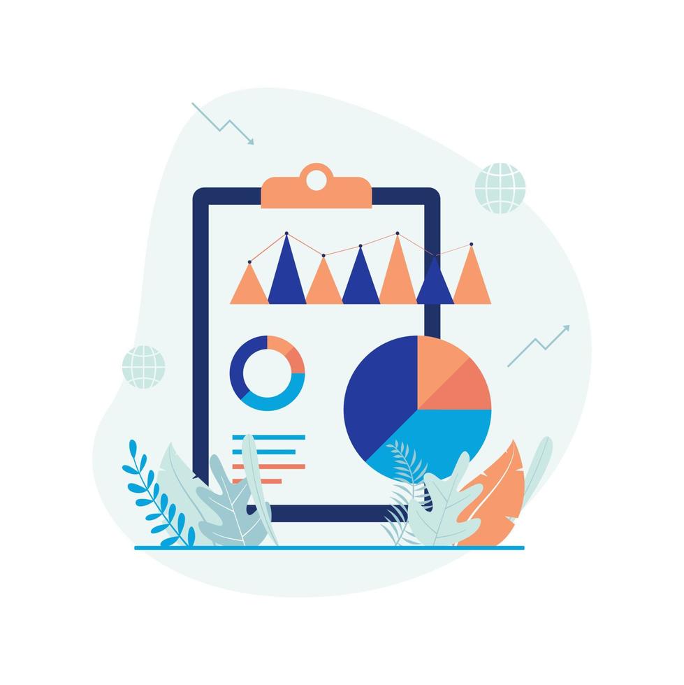 Business report and analytics. Clipboard and business chart vector illustration. Flat design suitable for many purposes.