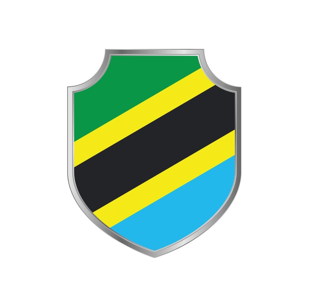 bandera de tanzania con marco de escudo de metal vector