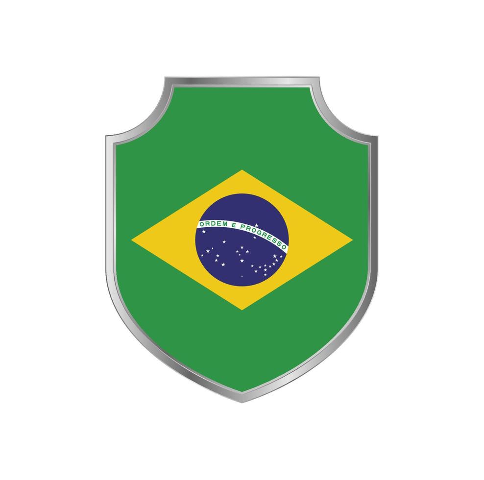 bandera de brasil con marco de escudo de metal vector
