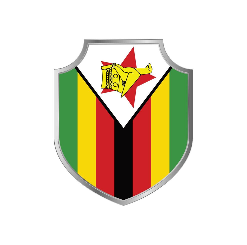 bandera de zimbabwe con marco de escudo de metal vector