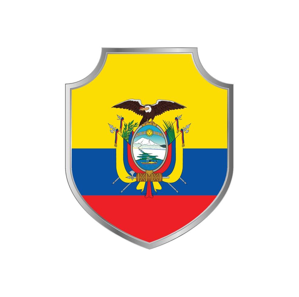 bandera de ecuador con marco de escudo de metal vector