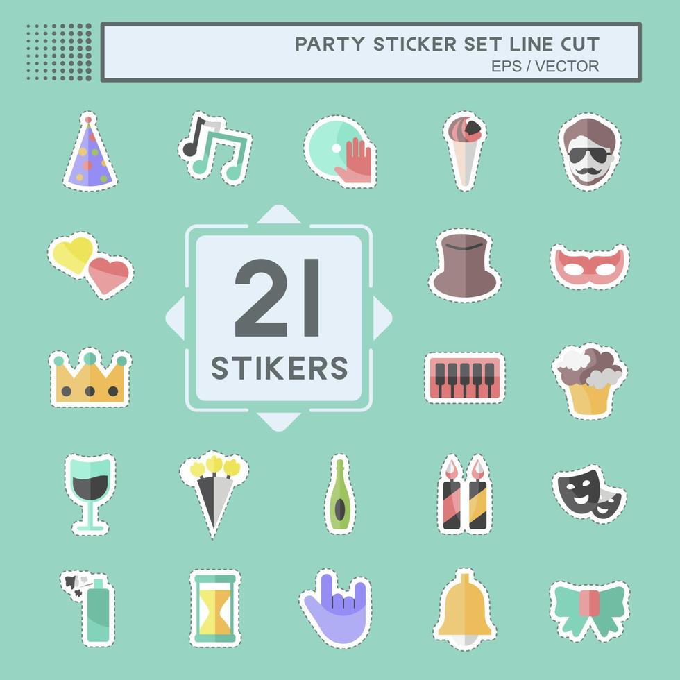 Party Sticker Set in trendy line cut isolated on blue background vector