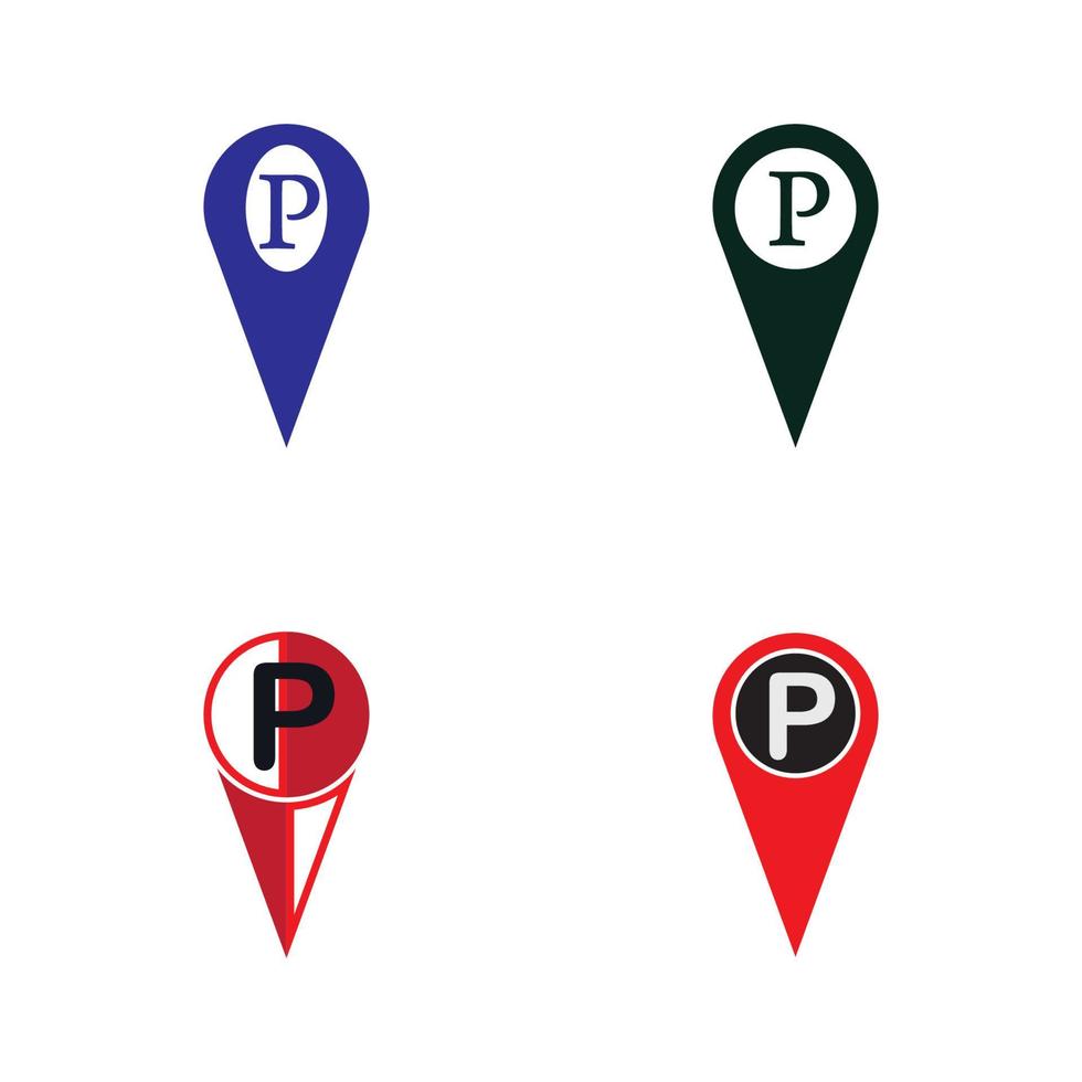 Plantilla de diseño de ilustración de icono de vector de pin de ubicación de estacionamiento