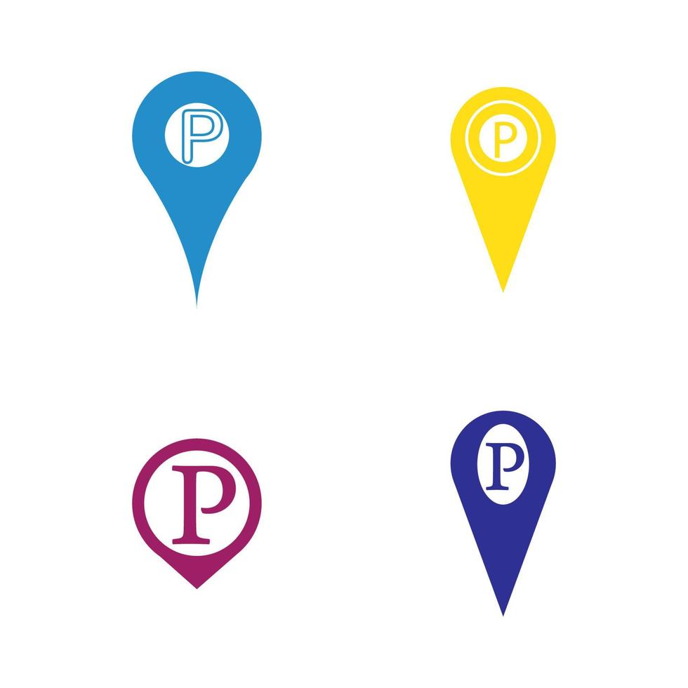Plantilla de diseño de ilustración de icono de vector de pin de ubicación de estacionamiento