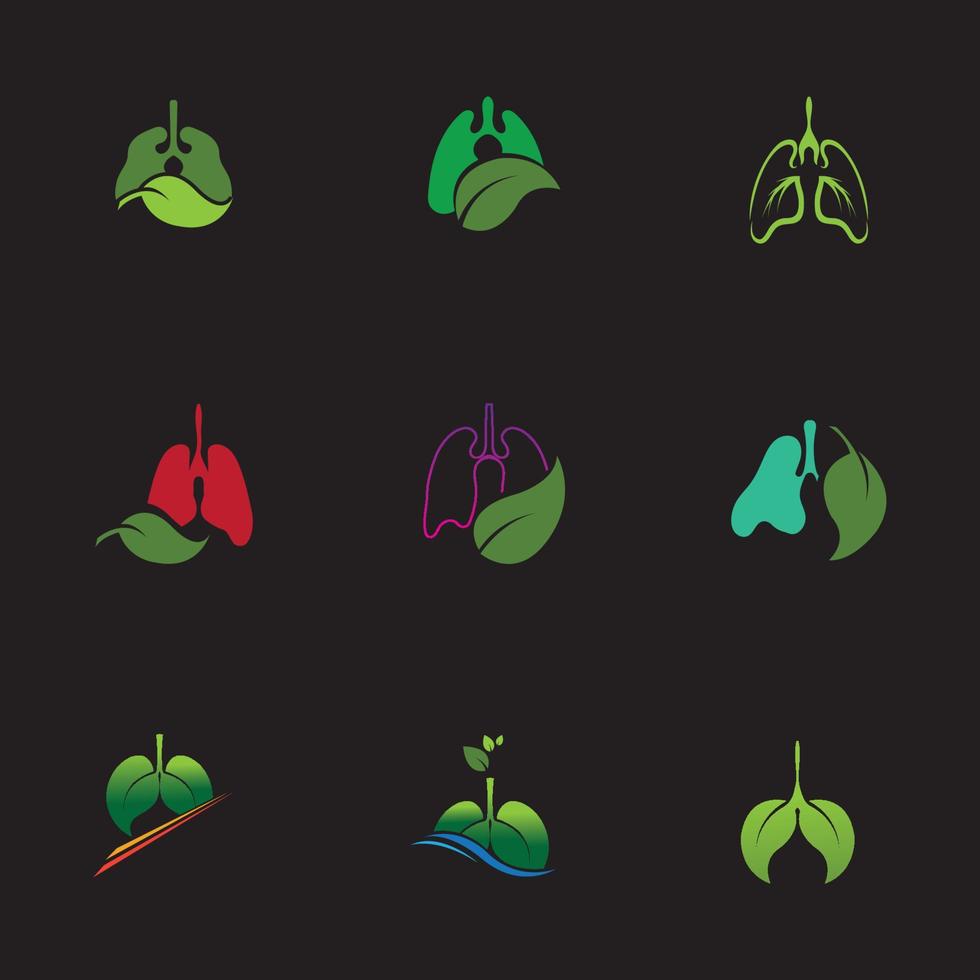 Plantilla de diseño de ilustración de logotipo de vector de pulmones verdes, este logotipo con hoja.