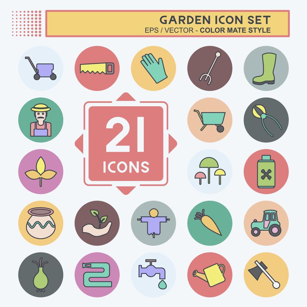 Garden Icon Set in trendy color mate style isolated on soft blue background vector