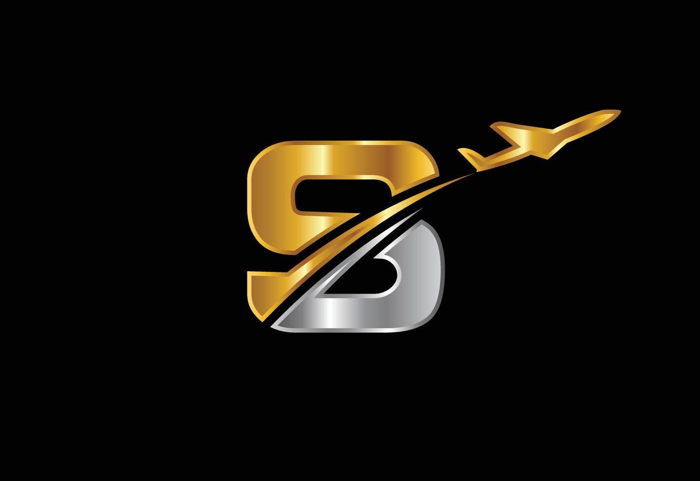 Initial letter S with airplane Logo Design. Airline, airplane, aviation, travel logo template. vector
