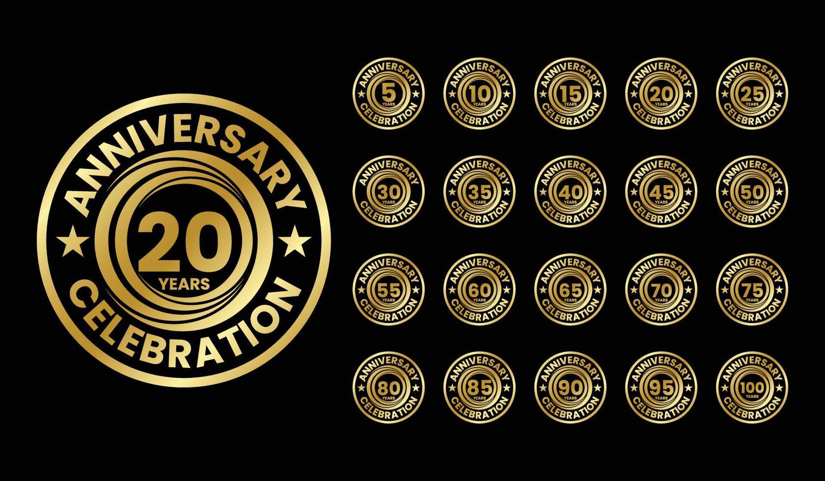 conjunto de números de logotipo de aniversario emblema de aniversario de oro celebración de cumpleaños vector