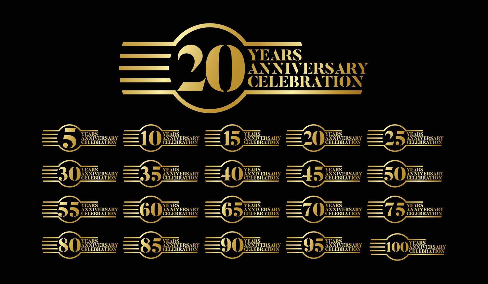 conjunto de números de logotipo de aniversario emblema de aniversario de oro celebración de cumpleaños vector