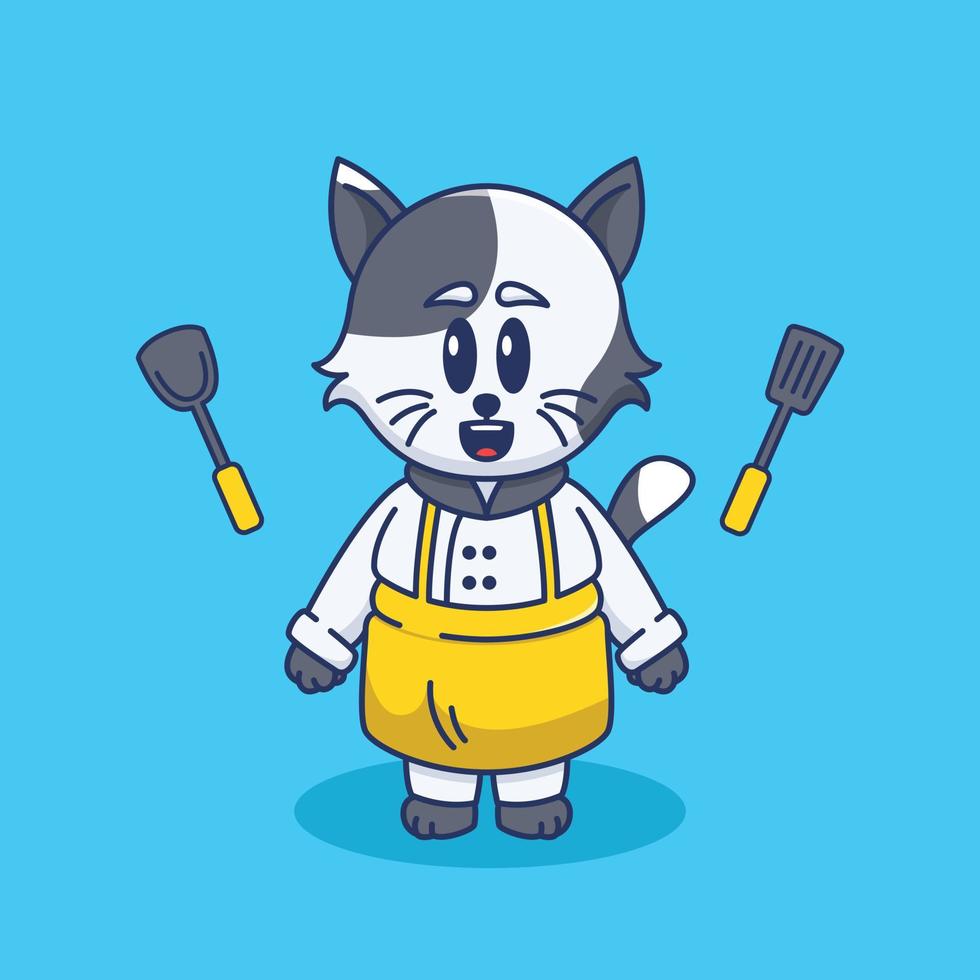 Cute chef cat illustration vector