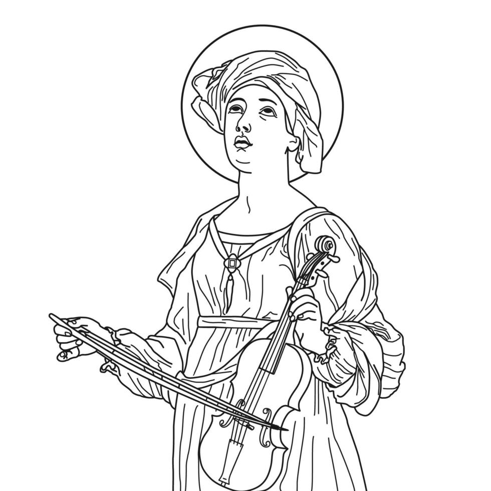 Saint Cecilia Music Conductor Vector Illustration Monochrome Outline