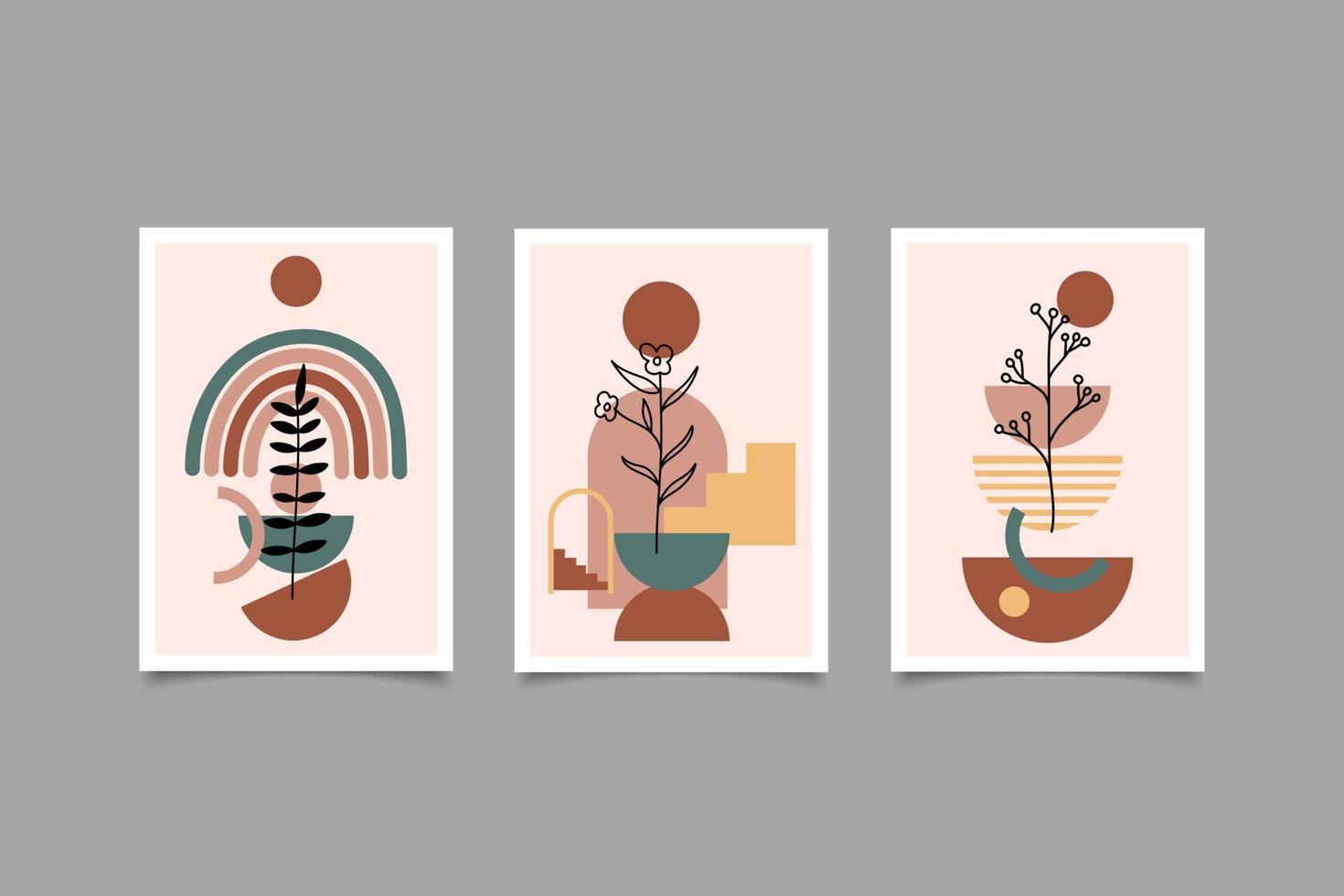 Boho contemporary modern wall art collection vector