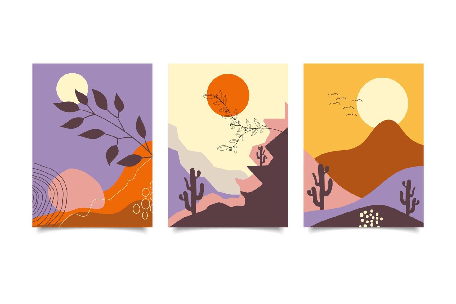 Boho botanical landscape wall set art vector