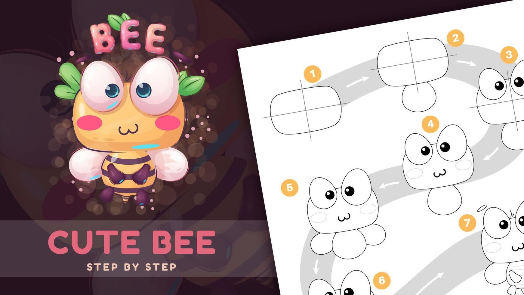 Cartoon character funny bee- easy drawing tutorial vector