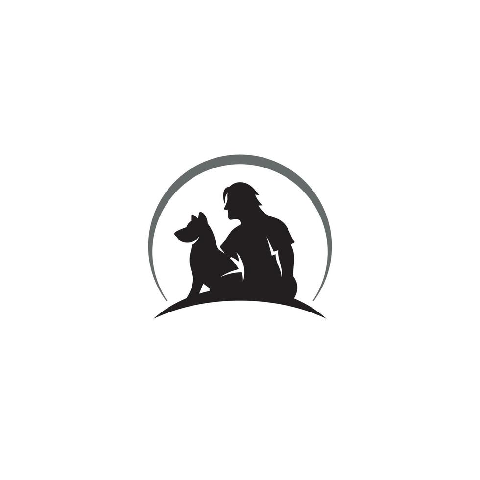 diseño de logotipo o icono humano y perro vector