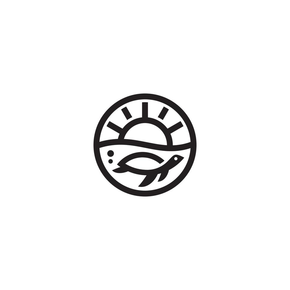 Turtle and Sun logo or icon design vector