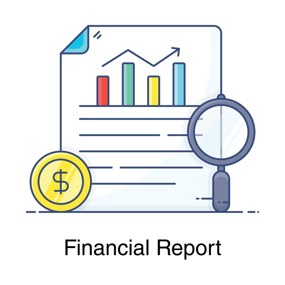 Cuadro de datos con moneda y lupa, concepto de icono de informe financiero vector
