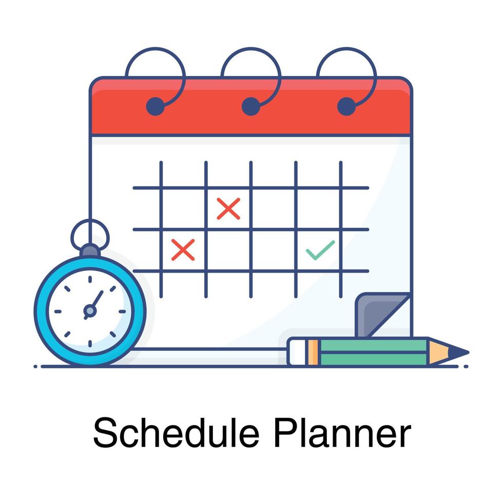 Schedule planner icon in flat design clock with calendar vector