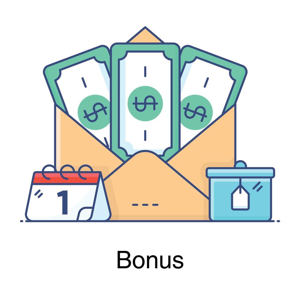 Paper money inside envelope flat style of bonus icon vector