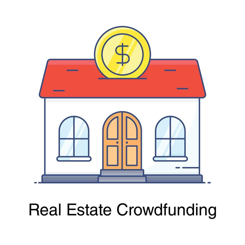 icono de moneda de dólar de crowdfunding inmobiliario con edificio vector