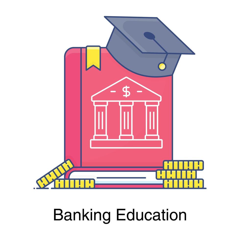 Bank building on booklet with mortarboard banking education concept icon vector