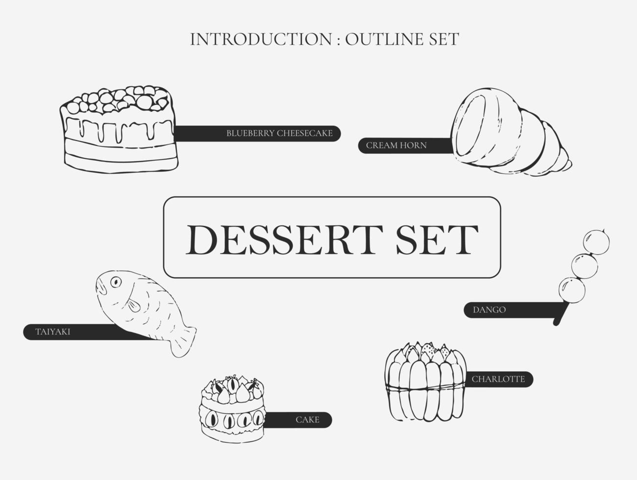 Dessert set Outline vector