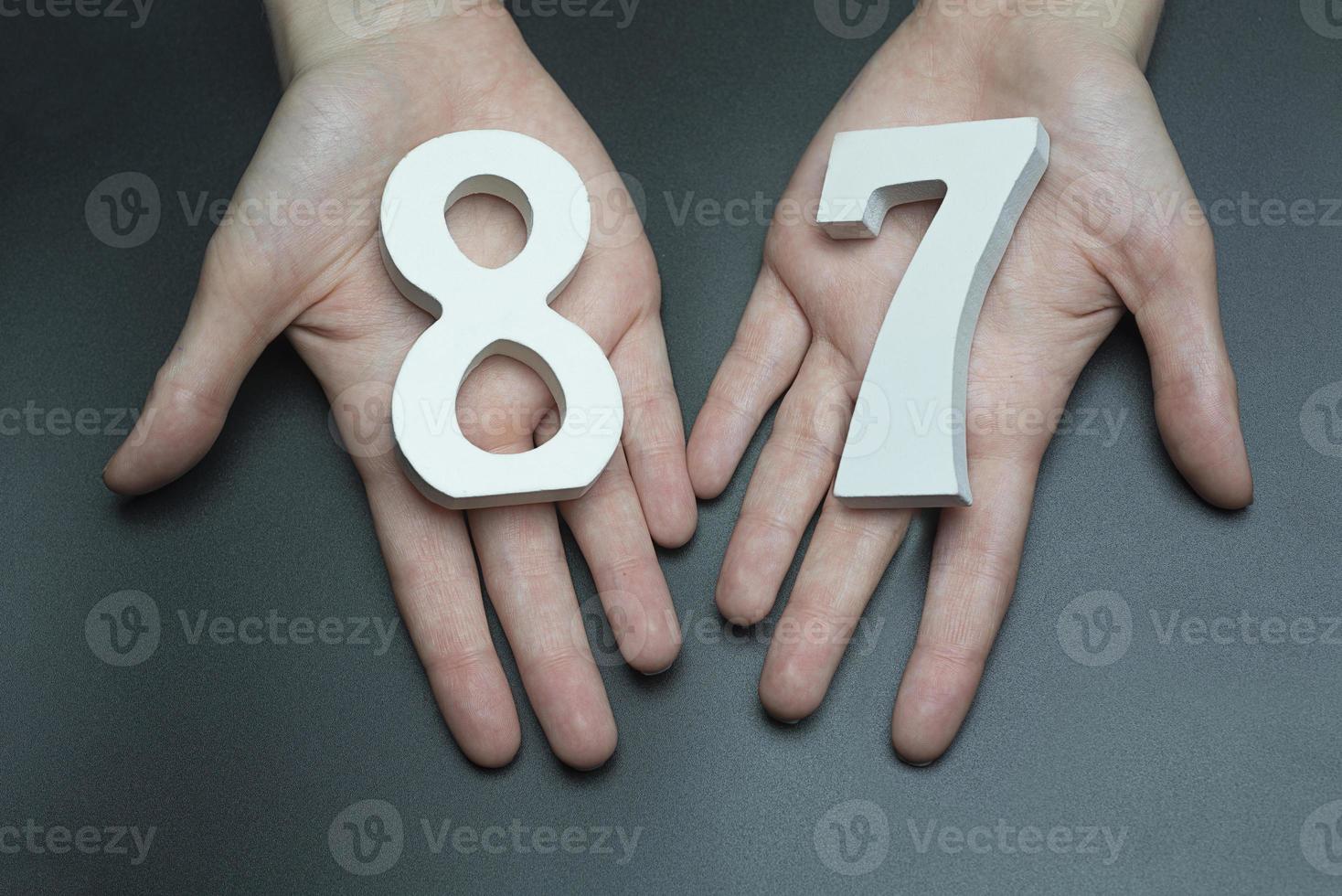 To female hands the figure of eighty-seven. photo