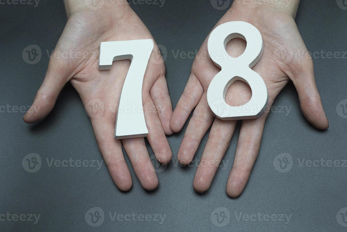 To female hands the figure of seventy-eight. photo