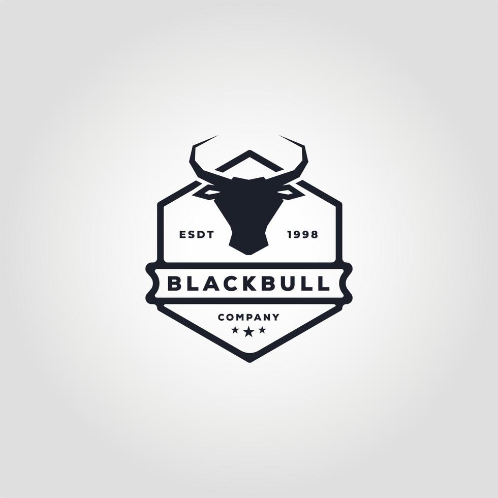 black bull, Cow, Angus, Cattle Head icon, vintage badge vector