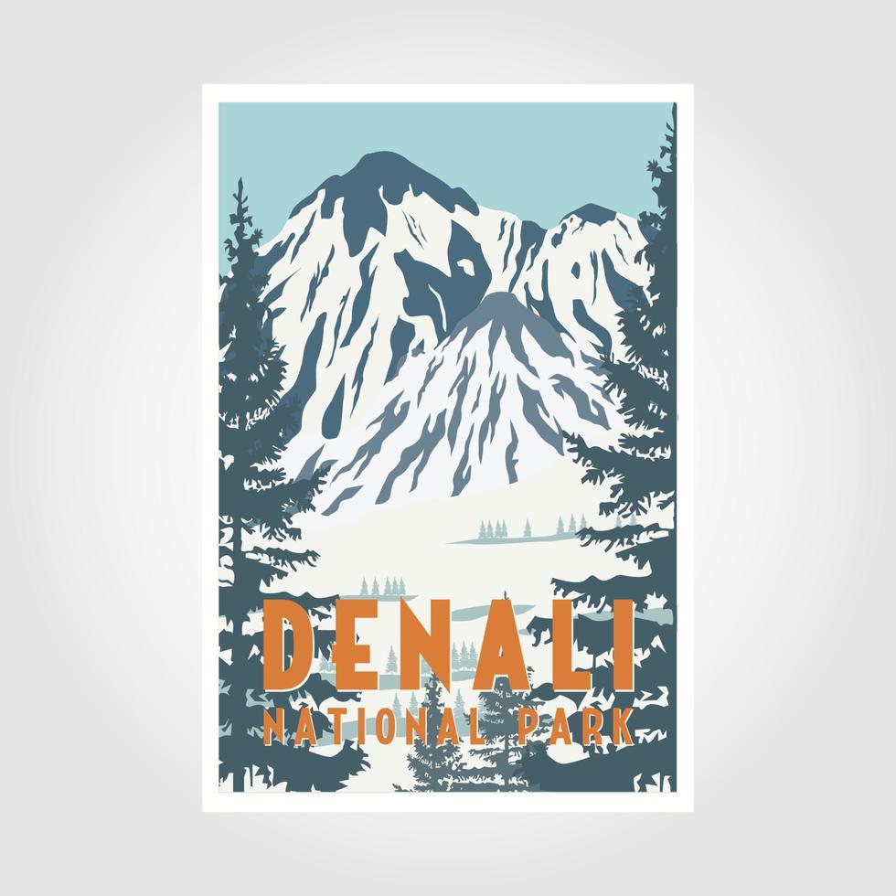 Diseño de ilustración de símbolo de vector de impresión de cartel de parque nacional denali, parche vintage