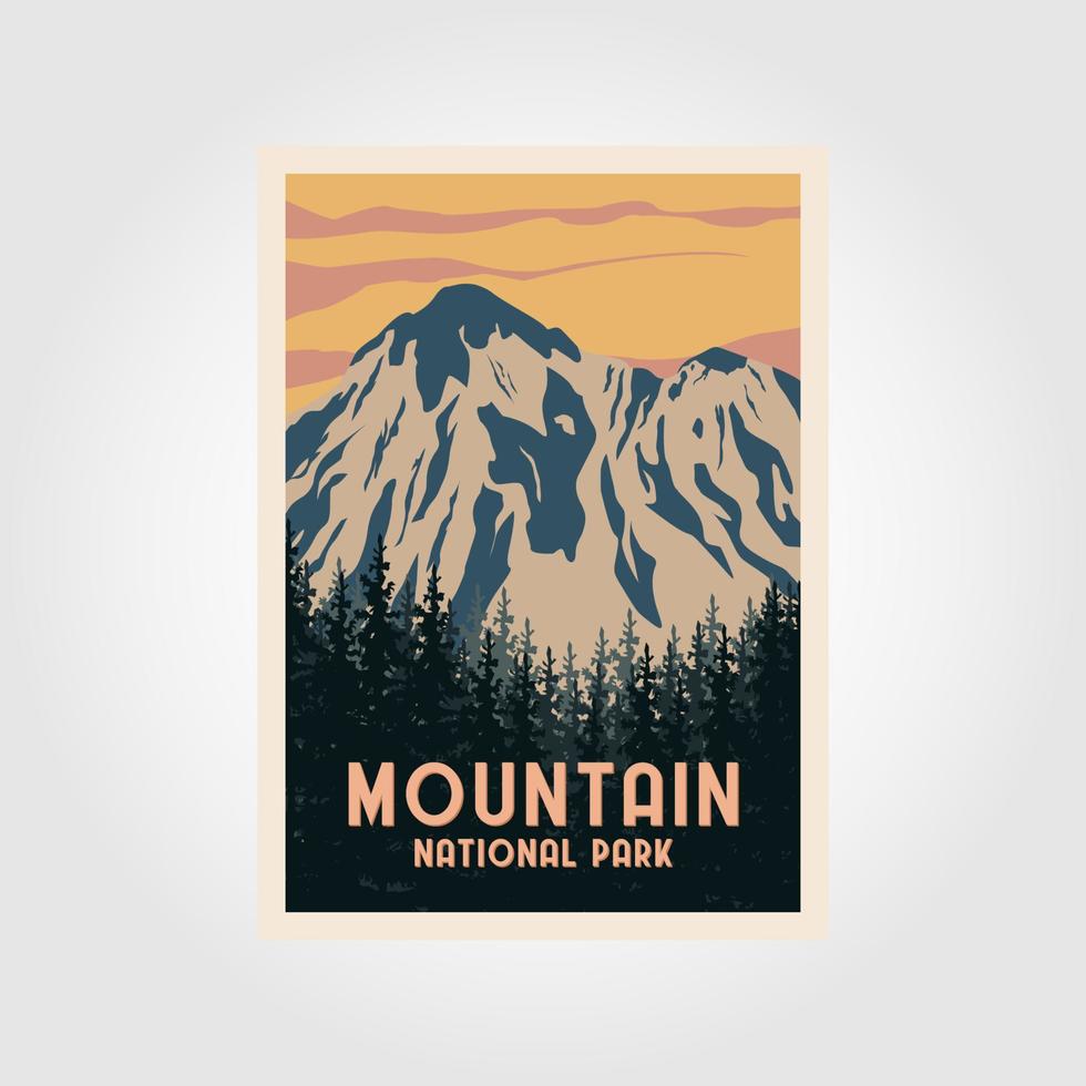 Diseño de ilustración de símbolo de vector de impresión de cartel de parque nacional de montaña, parche vintage