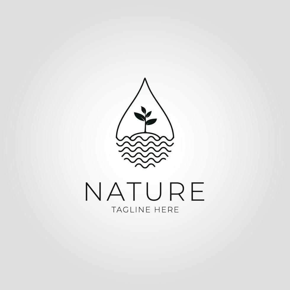 Water drop with tree icon vector logo design. Nature tech sign.